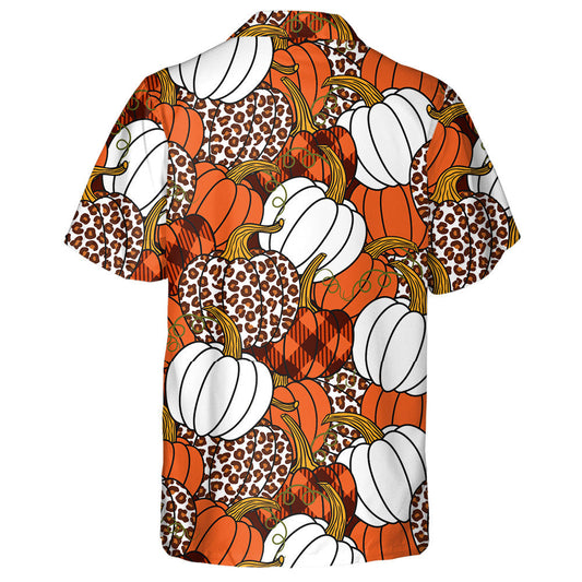 Various Leopard And Buffalo Plaid Pumpkin Hawaiian Shirt, Hwaiian For Gift