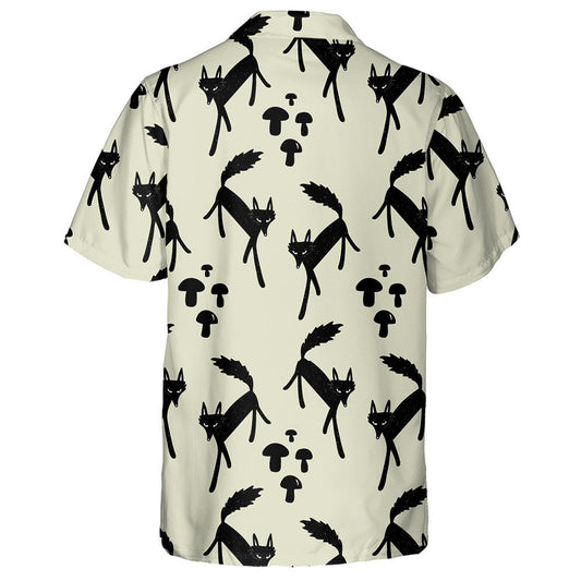 Hand Drawn Wolf And Mushrooms Cartoon Style Hawaiian Shirt, Hawaiian Shirt Gift, Christmas Gift