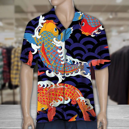 Appealing Japanese Koi Fish On Scale Pattern Hawaiian Shirt, Hawaiian Shirt Gift, Christmas Gift