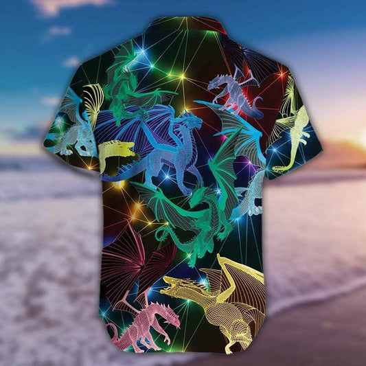 Colorful Cartoon Glowing Dragon Background Hawaiian Shirt, Hawaiian For Gift