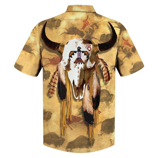 Native American Buffalo With Feathers Pattern Hawaiian Shirt,Hawaiian Shirt Gift, Christmas Gift
