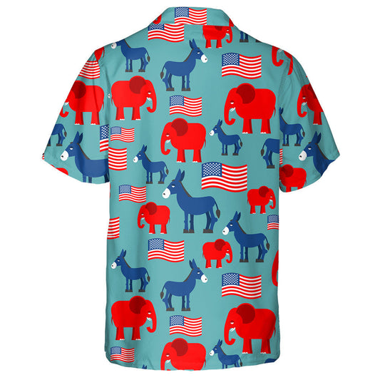 Red Elephant And Blue Donkey With American Flags Pattern Hawaiian Shirt, Hawaiian Shirt Gift, Christmas Gift