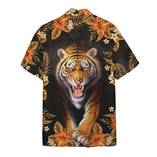 Orange Tiger Angry On Dark Pattern Hawaiian Shirt,Hawaiian Shirt Gift, Christmas Gift