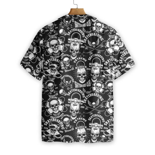 Skateboard Emblems In Monochrome Style Design Hawaiian Shirt,Hawaiian Shirt Gift, Christmas Gift