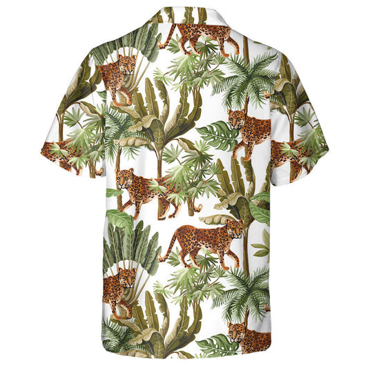 Crainn Choimhthíocha Agus Liopard Fiáin ar Chúlra Bán Léine Haváís, Bronntanas Léine Haváíais, Bronntanas Nollag