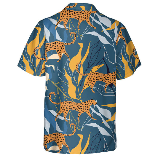 Wild Leopard Exotic Leaves In Modern Style Hawaiian Shirt, Hawaiian Shirt Gift, Christmas Gift
