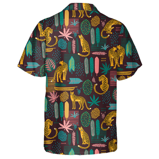 Trendy Style Leopards And Abstract Tropical Leaves Hawaiian Shirt, Hawaiian Shirt Gift, Christmas Gift