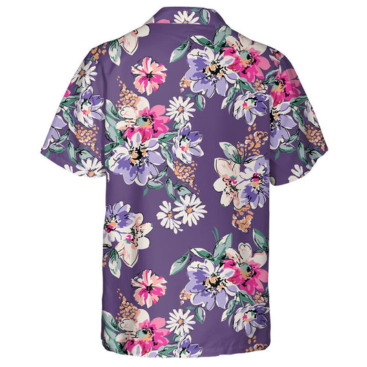 Watercolor Colorful Flowers Bouquet On Purple Background Hawaiian Shirt, Hawaiian Shirt Gift, Christmas Gift