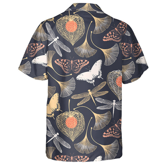 Spring Theme Abstract Butterfly With Ginkgo Leaves Hawaiian Shirt, Hawaiian Shirt Gift, Christmas Gift