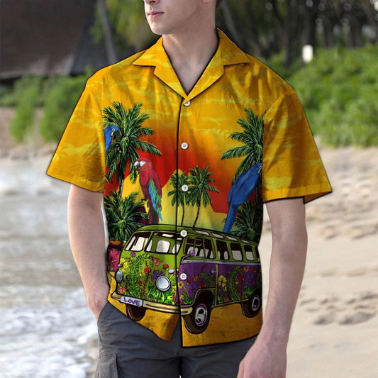 Multicolor Vintage Hippie Bus Pattern Hawaiian Shirt,Hawaiian Shirt Gift, Christmas Gift