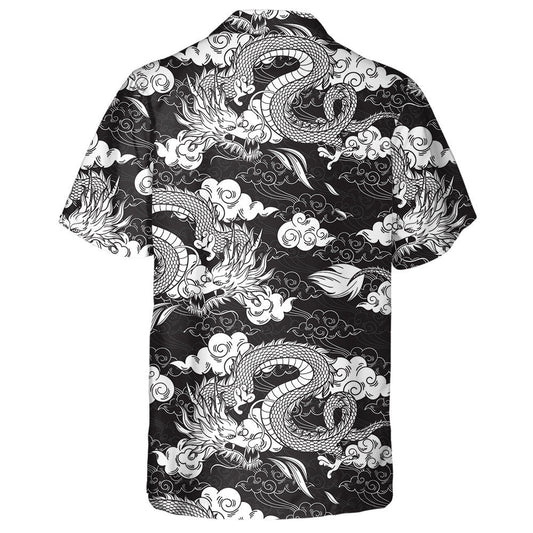 Vintage Chinese Dragon And Clouds Black White Hawaiian Shirt, Hawaiian Shirt Gift, Christmas Gift