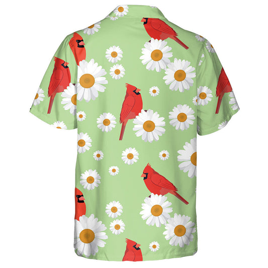 Hand Drawn Red Cardinal Bird And Daisies Hawaiian Shirt, Hawaiian Shirt Gift, Christmas Gift