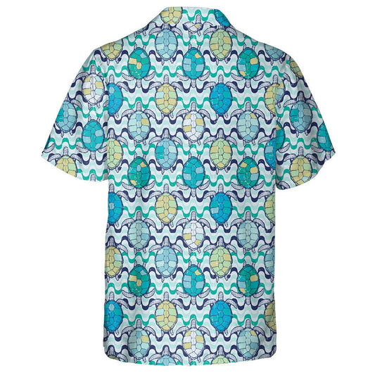 Sea Turtle With Geometric On Wave Hawaiian Shirt,Hawaiian Shirt Gift, Christmas Gift