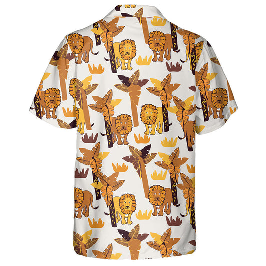 Sad Lion With Yellow Palm Tree And Grass Hawaiian Shirt, Hawaiian Shirt Gift, Christmas Gift
