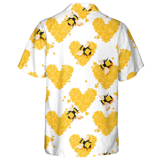 Honeycomb In The Form Of Heart And Bees Hawaiian Shirt,Hawaiian Shirt Gift, Christmas Gift