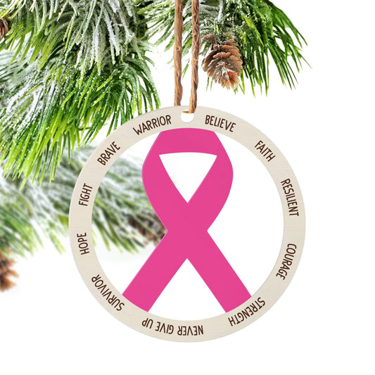 Breast Cancer Pink Ribbon Christmas Ornament, Christmas Ornament Gift, Christmas Gift, Christmas Decoration
