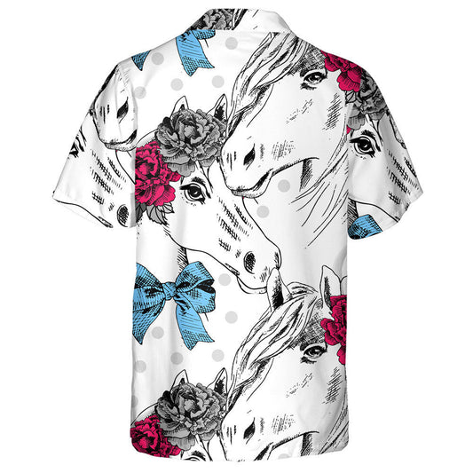 Couple White Horses With Wreath Love Day Hawaiian Shirt, Hawaiian Shirt Gift, Christmas Gift