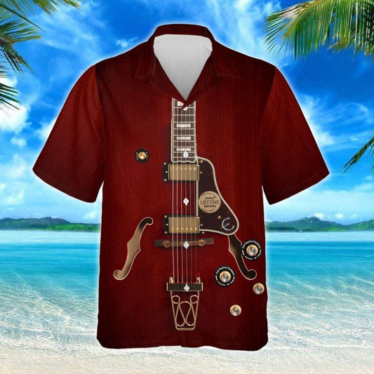 Love Electric Guitar On Maroon Design Hawaiian Shirt, Hawaiian For Gift