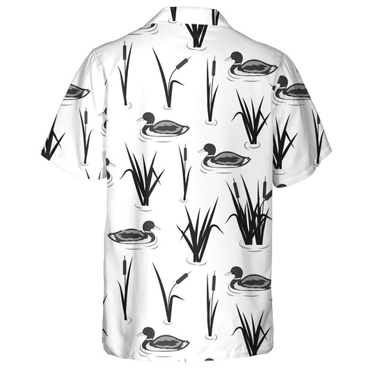 Hand Drawn Reeds And Ducks On The Lake Hawaiian Shirt, Hawaiian Shirt Gift, Christmas Gift