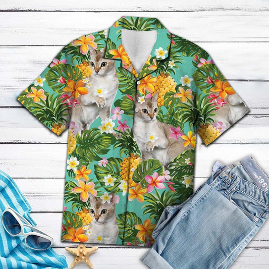 Singapura Cat With Pineapples And Flowers Hawaiian Shirt,Hawaiian Shirt Gift, Christmas Gift