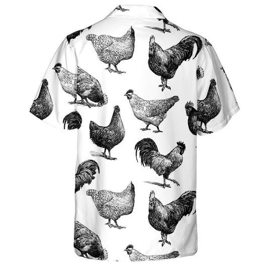 Rooster Sicín Agus Cearc Le Dath Dubh Agus Bán Léine Haváís, Bronntanas Léine Haváíais, Bronntanas Nollag