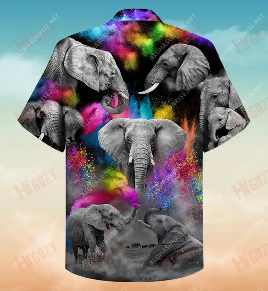 Colorful Elephants Unisex Short Sleeve Shirt Ocean Aloha Shirt Hawaiian Crazy Shirts Hawaiian Shirt Pattern, Hwaiian For Gift