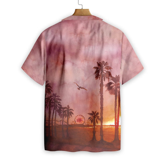 Sunset Santa Monica Pier Canvas Design Hawaiian Shirt,Hawaiian Shirt Gift, Christmas Gift