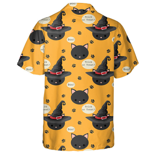 Black Cat With Witches Hat And Trick Or Treat Hawaiian Shirt, Hawaiian Shirt Gift, Christmas Gift