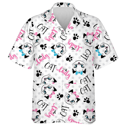 Lady Cats On Polka Dots Background Hawaiian Shirt, Hawaiian For Gift