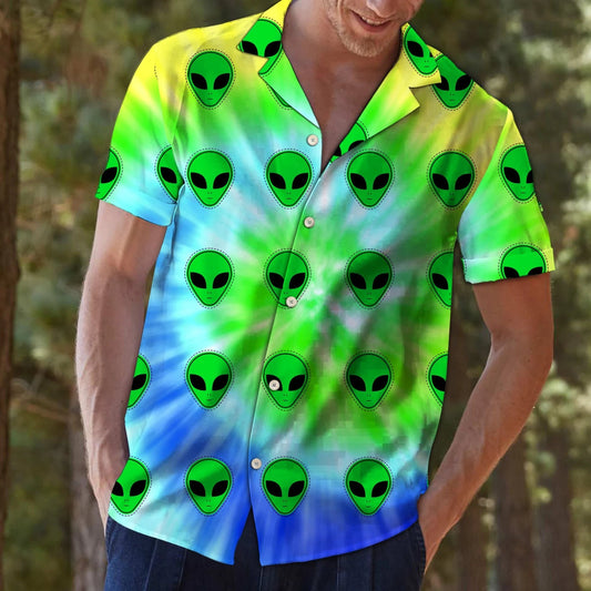 Amazing Green Alien Tiedye Pattern Hawaiian Shirt, Hawaiian For Gift
