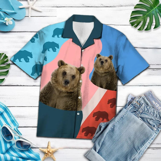 Bear With Pink And Blue Theme Hawaiian Shirt, Hawaiian For Gift