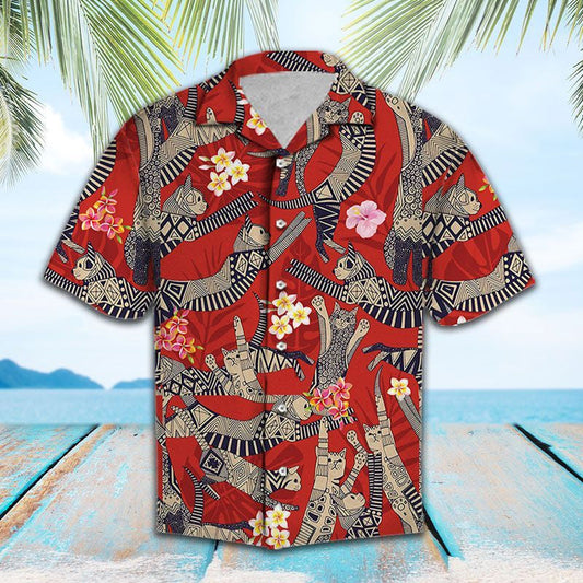 Cúlra Dearg Cóisir Retro Cat Patrún Cartúin Léine Haváís, Bronntanas Léine Haváíais, Bronntanas Nollag