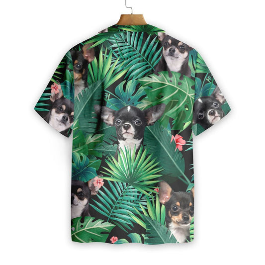 Tropical Black Chihuahua Dog Pattern Hawaiian Shirt,Hawaiian Shirt Gift, Christmas Gift