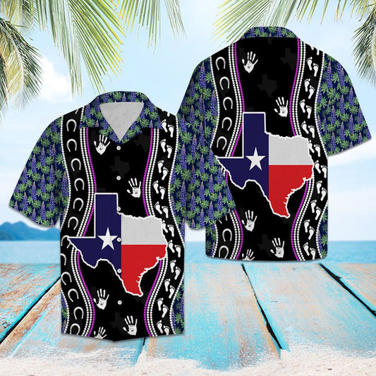 Texas Bluebonnet Awesome Footprint Pattern Hawaiian Shirt,Hawaiian Shirt Gift, Christmas Gift