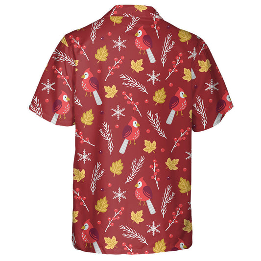 Little Red Cardinal Bird Leaves And Berries Hawaiian Shirt, Hawaiian Shirt Gift, Christmas Gift