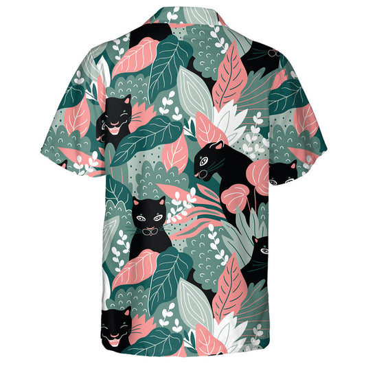 Panthers Dubh Liopard Fiáin na hAfraice Le Duilleoga Trópaiceacha Léine Haváís, Bronntanas Léine Haváís, Bronntanas Nollag