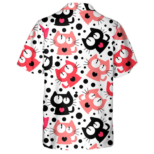 Funny Cartoon Cats On Black Dot Hawaiian Shirt,Hawaiian Shirt Gift, Christmas Gift