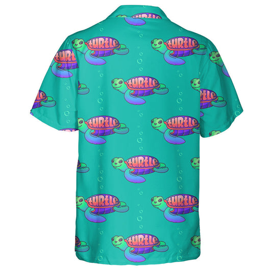 Cute Cartoon Sea Turtle With Pink Word Hawaiian Shirt, Hawaiian Shirt Gift, Christmas Gift