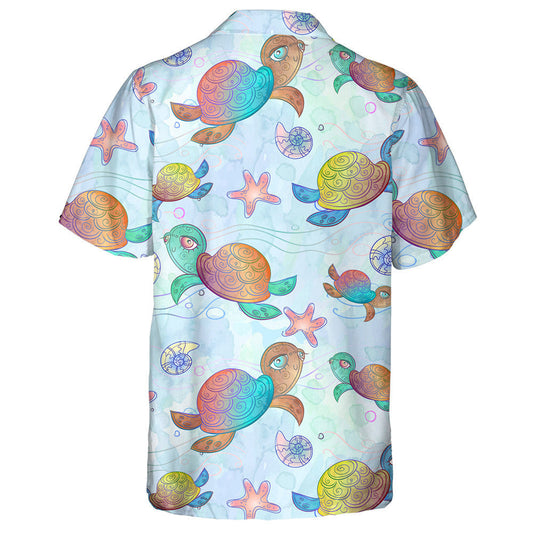 Holographic Sea Turtles With Various Marine Animals Hawaiian Shirt, Hawaiian Shirt Gift, Christmas Gift
