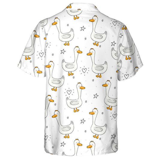 Hand Drawn Cute Couple Ducks On White Hawaiian Shirt, Hawaiian Shirt Gift, Christmas Gift