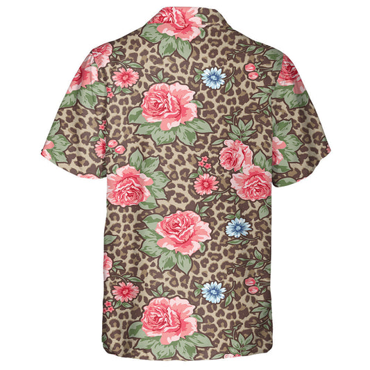 Vintage Roses On Animal Leopard Skin Background Hawaiian Shirt, Hawaiian Shirt Gift, Christmas Gift