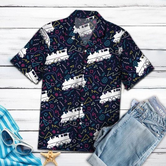 Amazing Train With Colorful Geometry Line Hawaiian Shirt, Hawaiian For Gift
