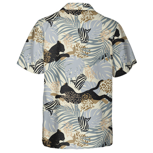 Wild Animals Leopard Black With Tropical Leaves Hawaiian Shirt, Hawaiian Shirt Gift, Christmas Gift