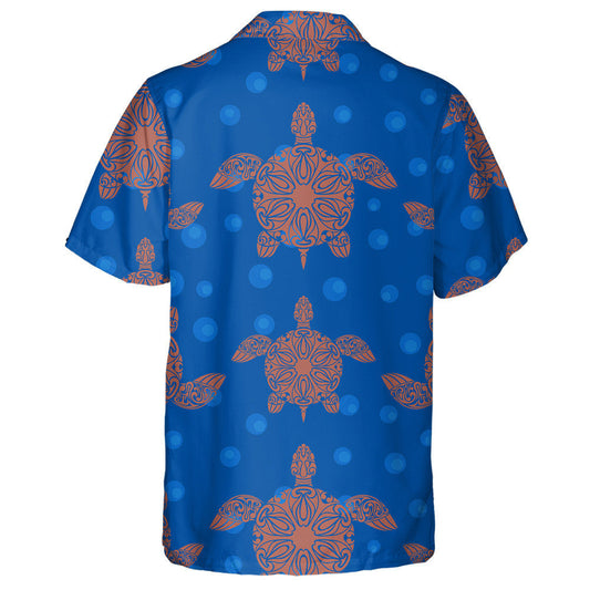 Orange Turtles And Flowers On Blue Background Hawaiian Shirt, Hawaiian Shirt Gift, Christmas Gift