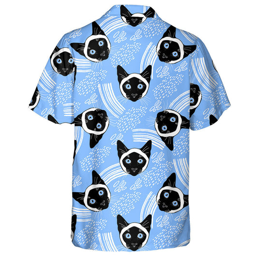 Siamese Cat Face And Decorative Elements On White Hawaiian Shirt, Hawaiian Shirt Gift, Christmas Gift