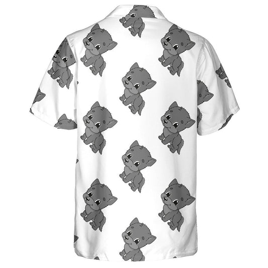 Cute Cartoon Character With Grey Baby Wolf Hawaiian Shirt, Hawaiian Shirt Gift, Christmas Gift