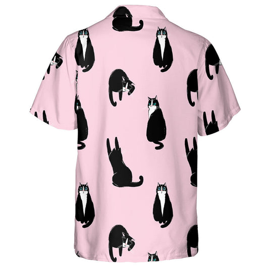 Black Cats With Green Eyes On A Pink Background Hawaiian Shirt, Hawaiian Shirt Gift, Christmas Gift