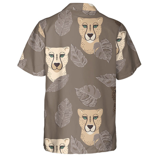 Modern Abstract Leopard With Tropical Leaves On Brown Hawaiian Shirt, Hawaiian Shirt Gift, Christmas Gift