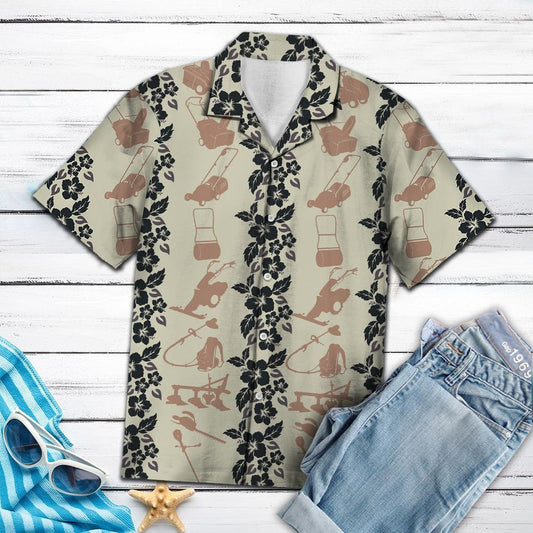Lawn Mower Pattern Grey Theme Hawaiian Shirt, Hawaiian For Gift