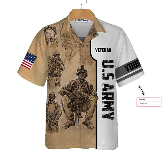 US Army Veteran Vintage Personalized Hawaiian Shirt, Hwaiian For Gift